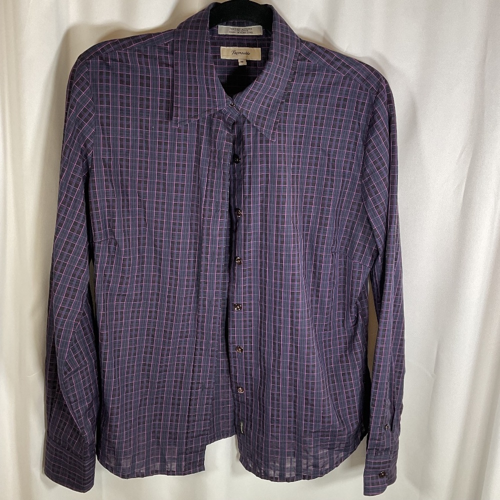 FACONNABLE Button Down 100% Cotton French Luxury Medium Black Purple Business